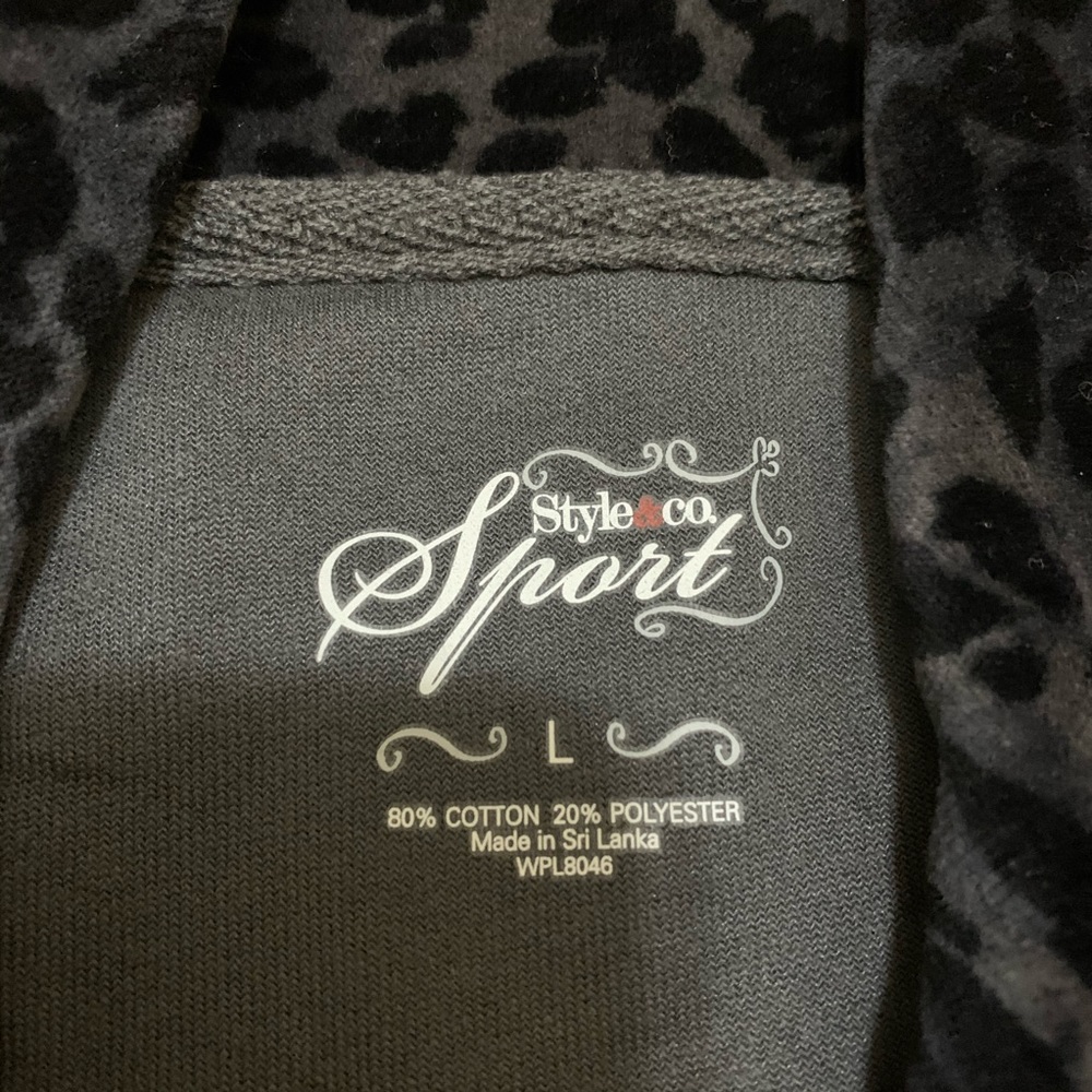 Style & Co Black & Gray Animal Print Velour Jacket Size Large NEW - Picture 9 of 11